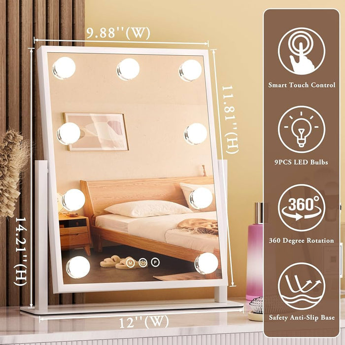 Luxury Rotatable Vanity Makeup Mirror with Led Bulbs & 3 Lightening Modes