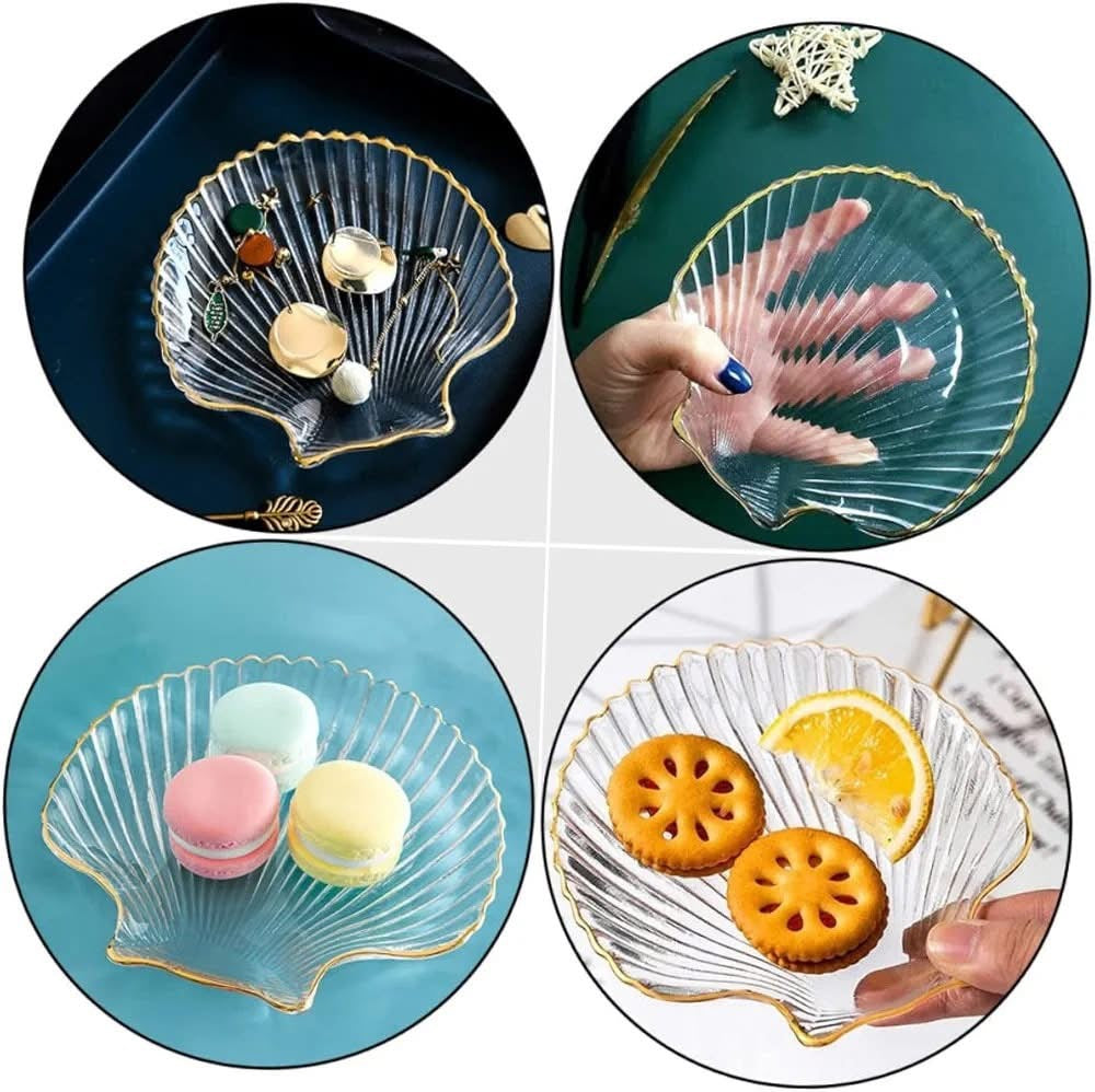 Acrylic 8 Pcs Sea Shell Shape Plates Set with Metal Stand