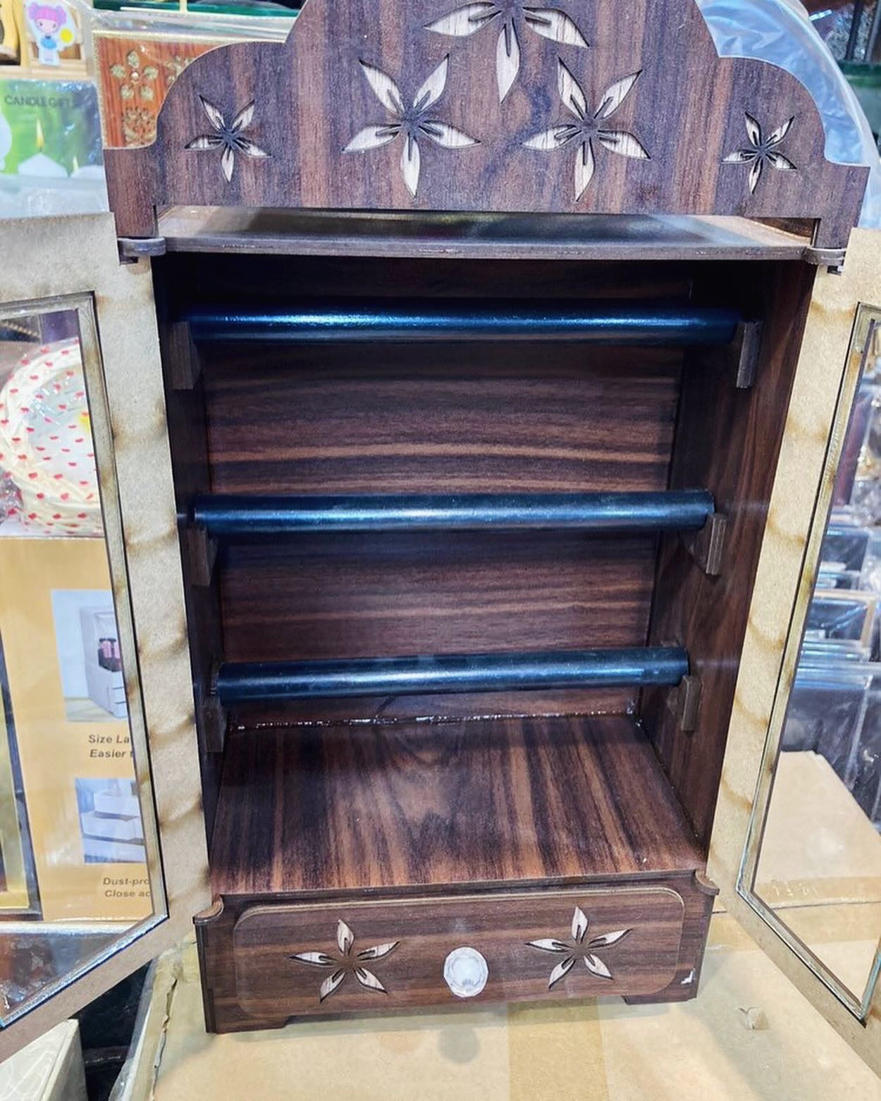 Wooden Dustproof 3 Layer Bangles Organizer with Mirror