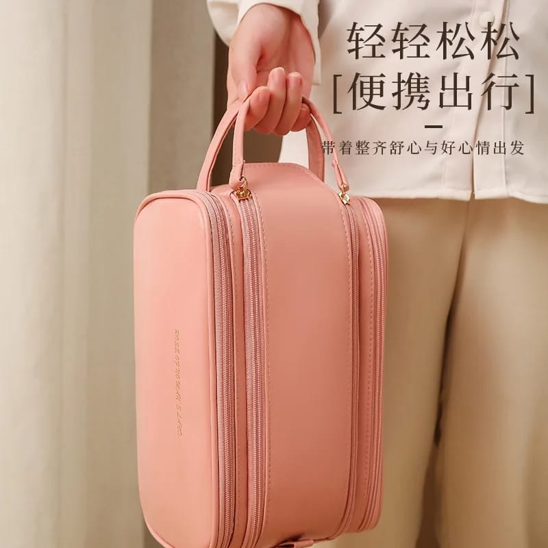 Large Capacity Cosmetic Bag Fashion Portable Wash Bag PU Leather