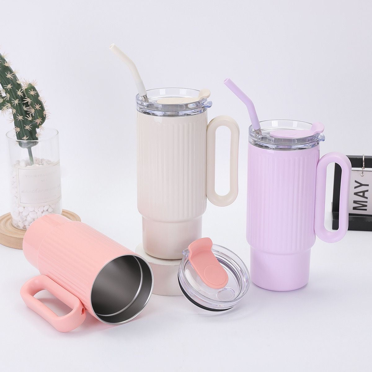 1200ml Stainless Steel Insulated Tumbler with Handle & Straw