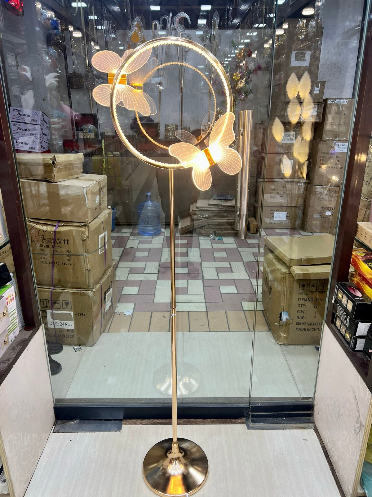 Metal Round Butterfly Floor Lamp