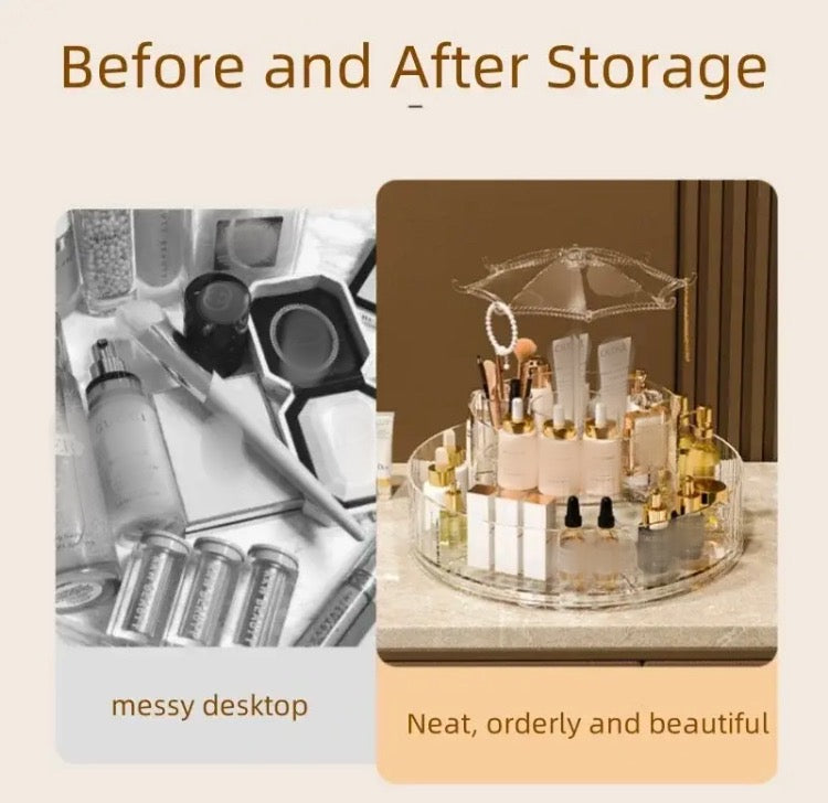Rotating Umbrella Style Cosmetics Makeup Organizer