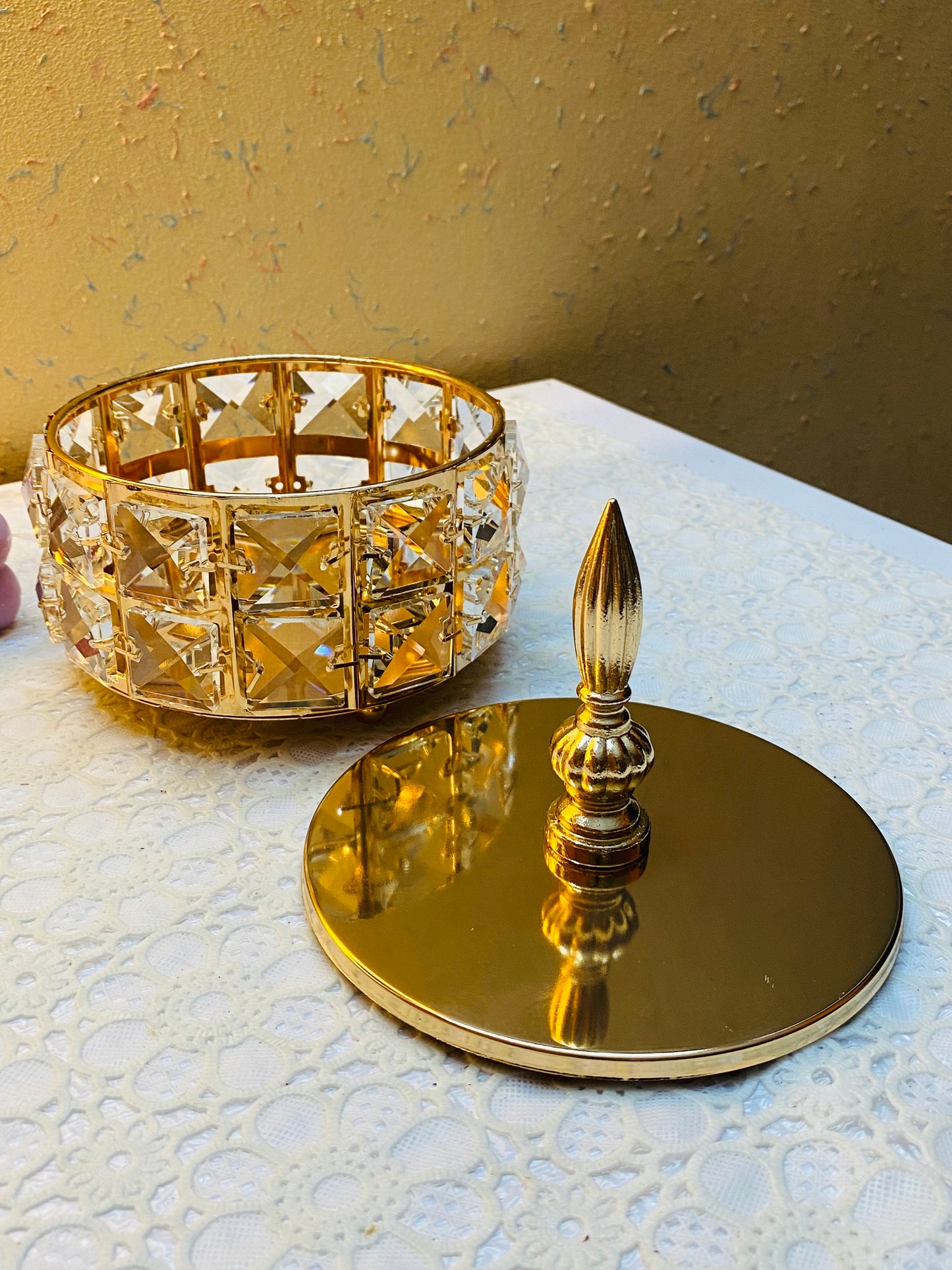 Metal Crystal Candy Box for Center Table Decor