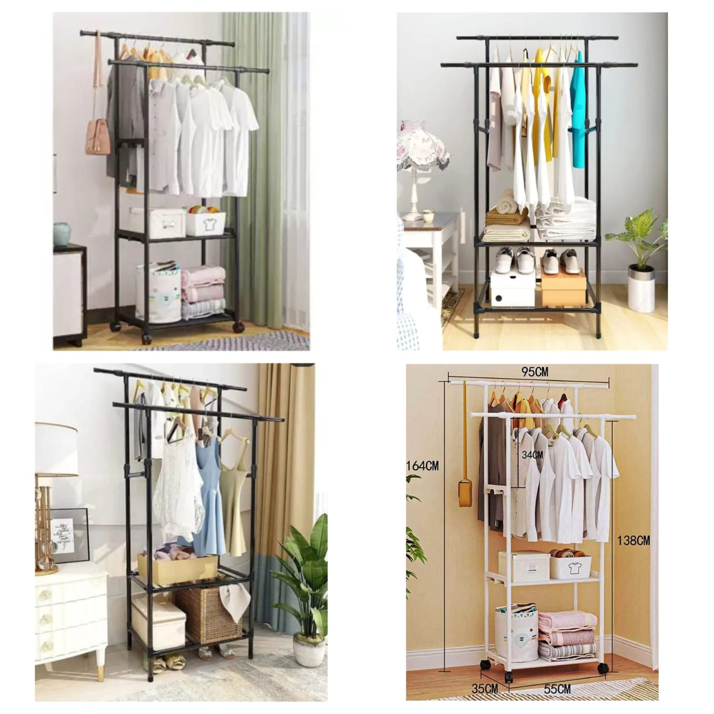 2 Layer Double Pole Clothes Rack with Box Packaging