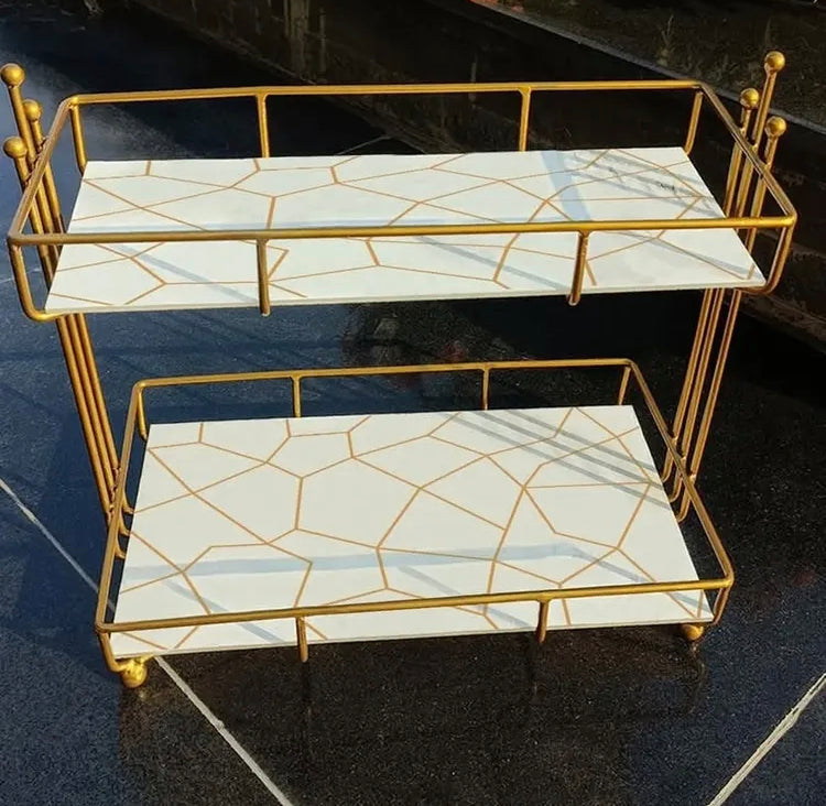 Double Layer Iron Art Nordiac Marble Style Cosmetics Organizer