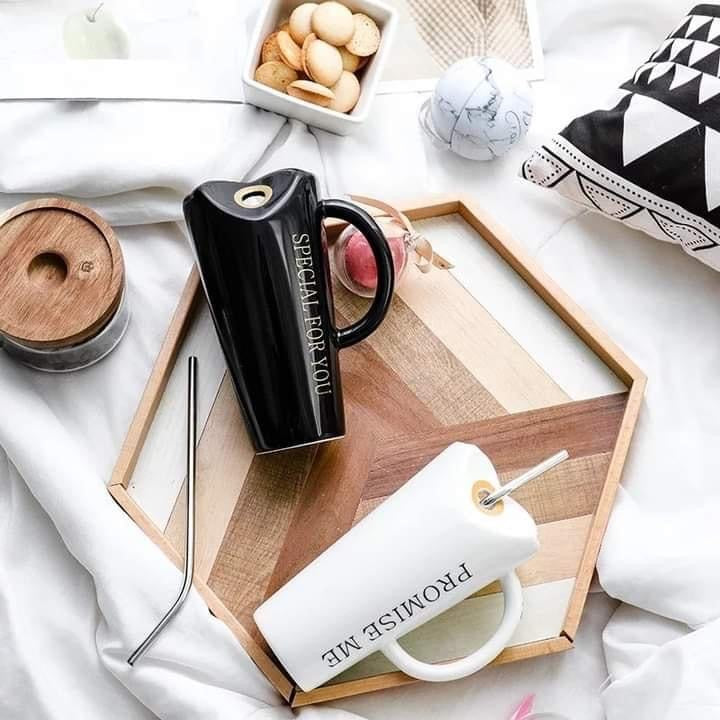 480ml Ceramic Coffee Mug with Straw