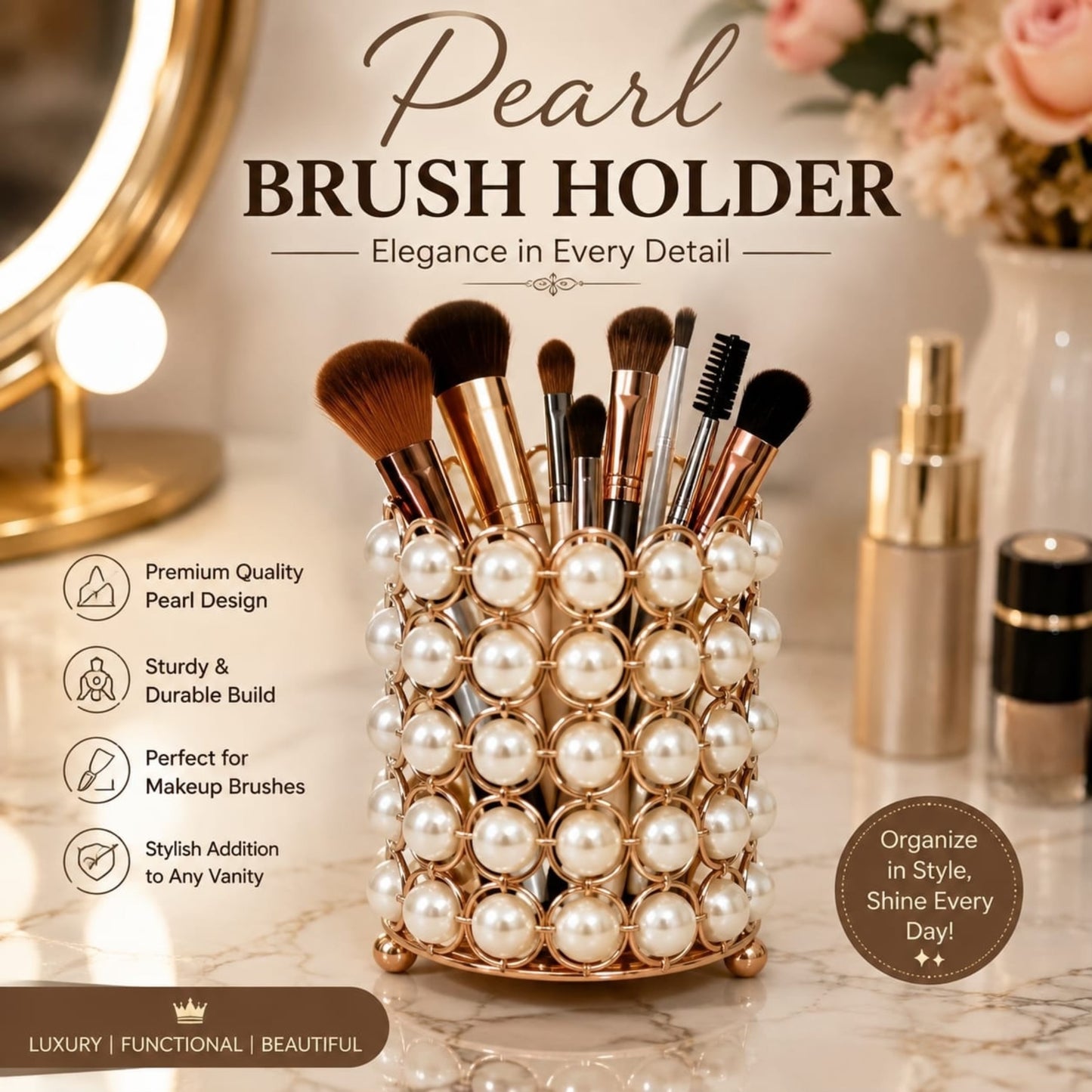 Metal Pearl Brushes Holder