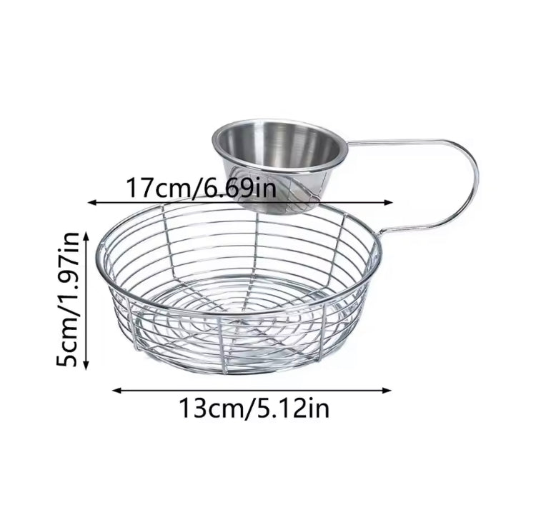 Stainless Steel Fry Basket with Hanging Sauce Cup