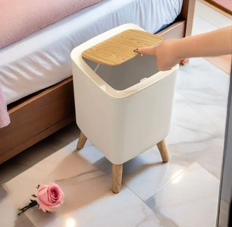 Wooden High Foor Square Shape Trash Bin with Lid