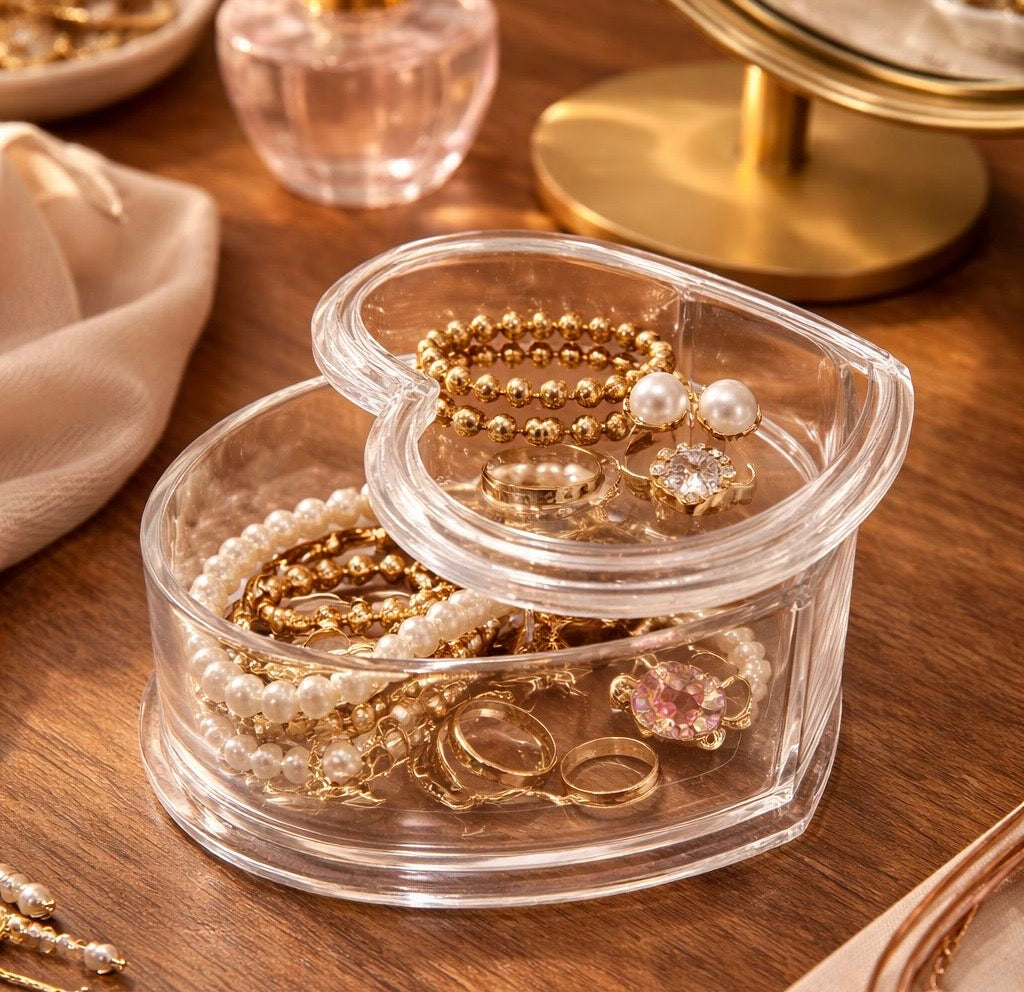 Acrylic Heart Shape Transparent Jewellery Box
