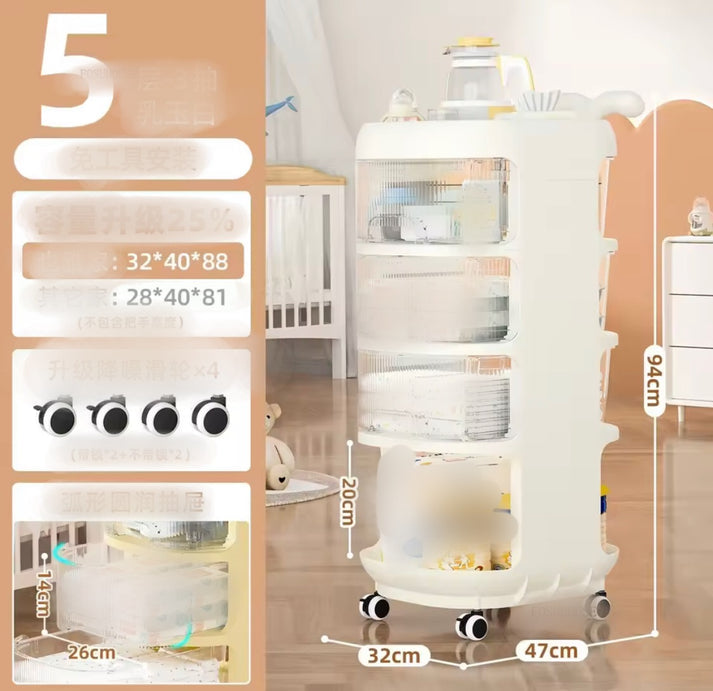 Multilayer Heavy Duty Living Room Trolley For Kids / Household with Wheels
