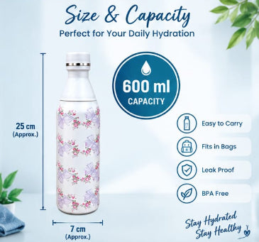 Floral 600ml Stainless Steel Insulated Bottle
