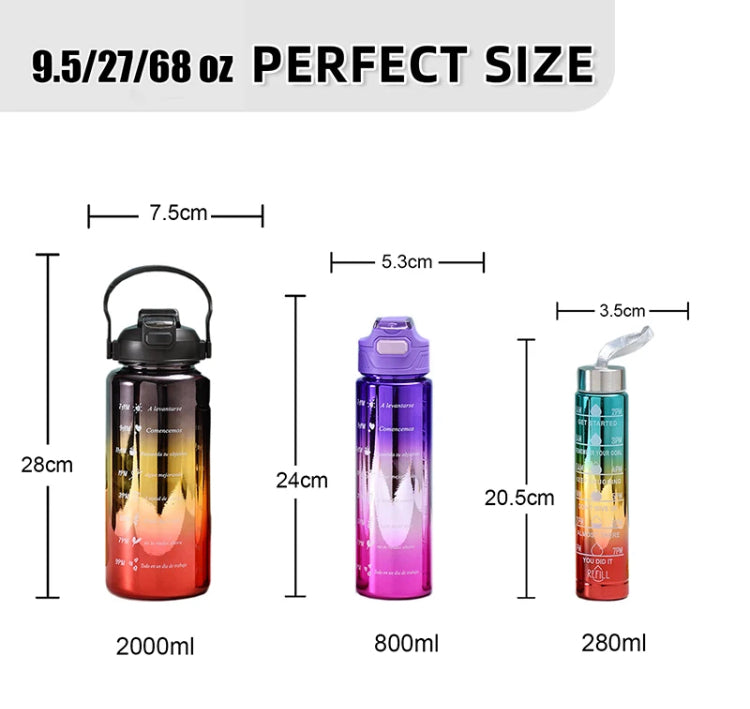 3 Pcs Leakproof Metallic Design Motivational Bottles Set