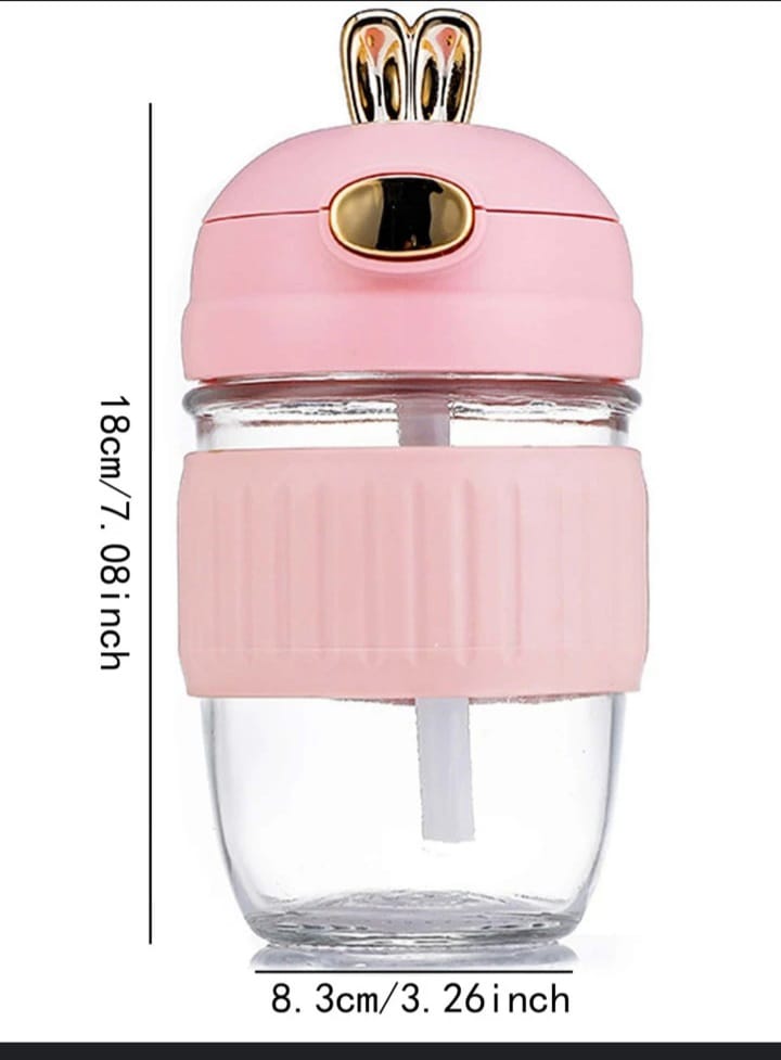 Rabbit Cup Portable Thick Glass Summer Drinking Cup With Lid & Straw