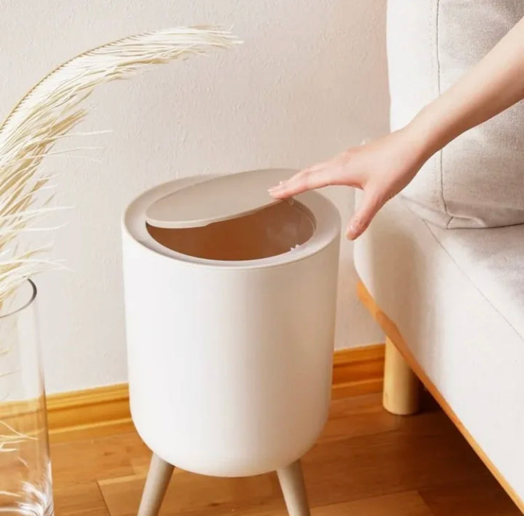 Wooden High Foor Round Shape Trash Bin with Lid