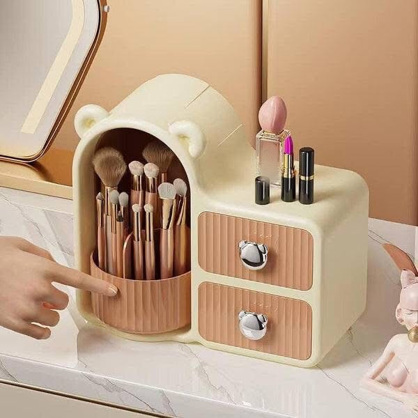 Makeup Rotating Brushes Holder with Drawer