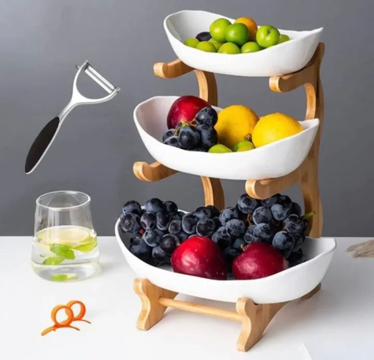 3 Layer Serving Fruit Platter with Wooden Stand