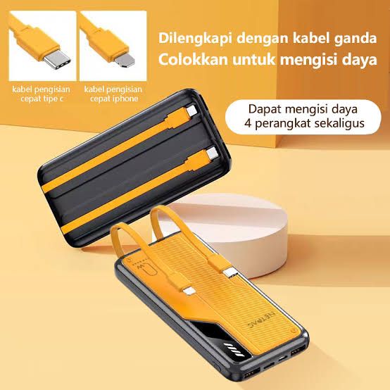 SuperFast 10000mAh PowerBank with Builtin Output TypeC and Iphone Cables and Digital Display (with Box Packing)