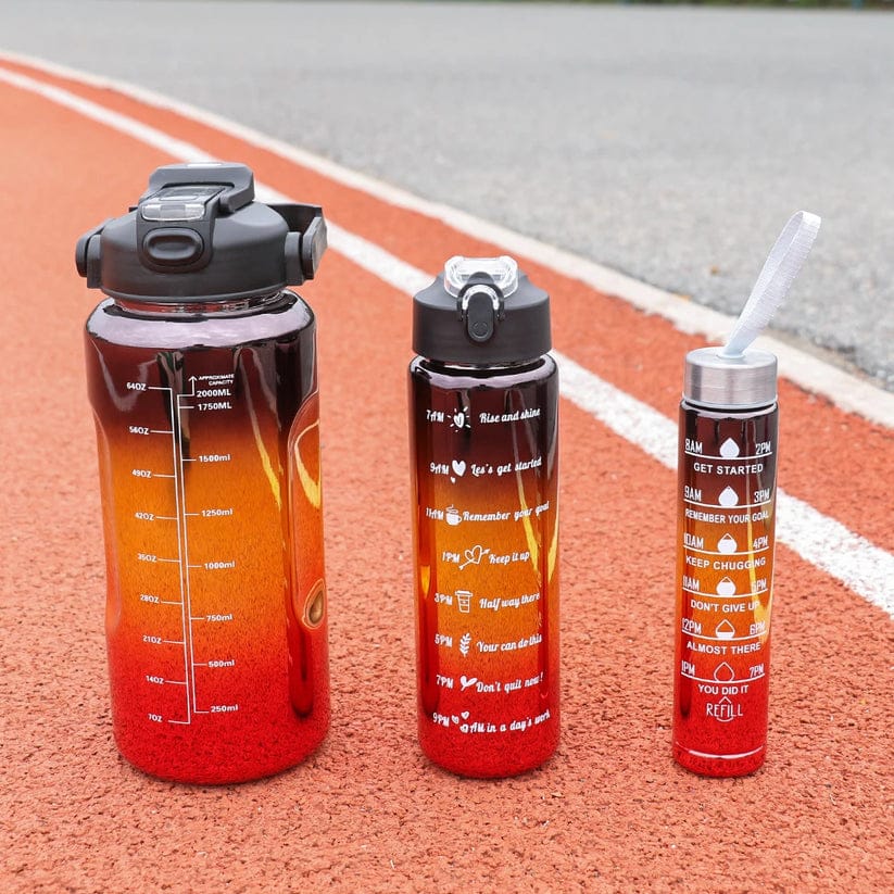 3 Pcs Leakproof Metallic Design Motivational Bottles Set