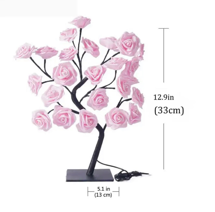 24 LED Rose Lamp Tree Table Top for Home Decor with White Metal Base