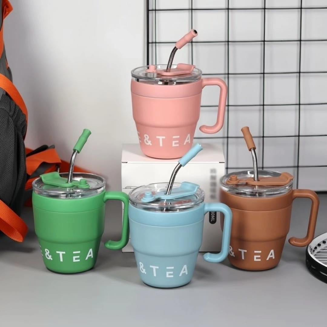 480ml Insulated Coffee Mug with Lid & Straw