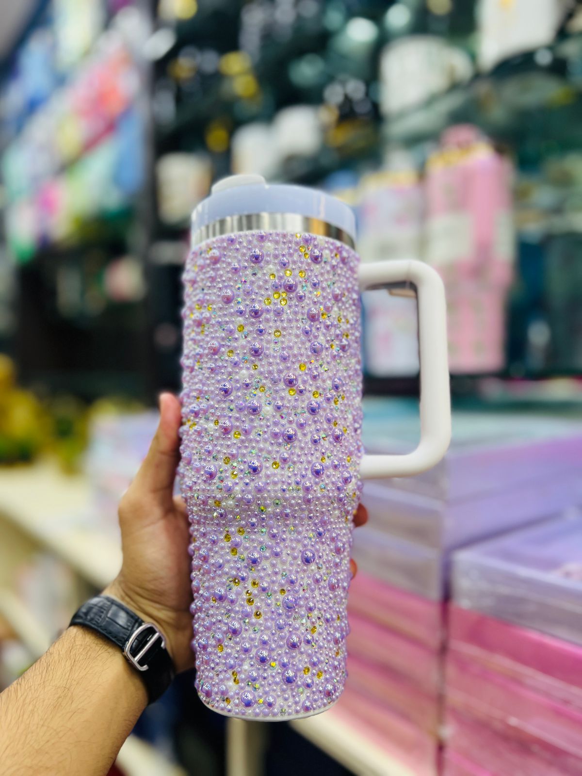 40oz Stainless Steel Pearls Tumbler with Handle