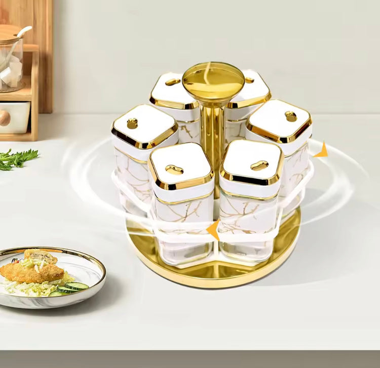 6 Pcs Stainless Steel Rotating Seasoning Jar Organizer