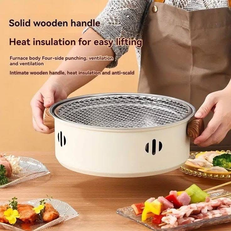 Portable BBQ Grill with Wooden Handles