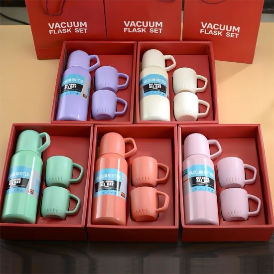 Vaccum Flask Bottle with 2 Cups & Box Packaging