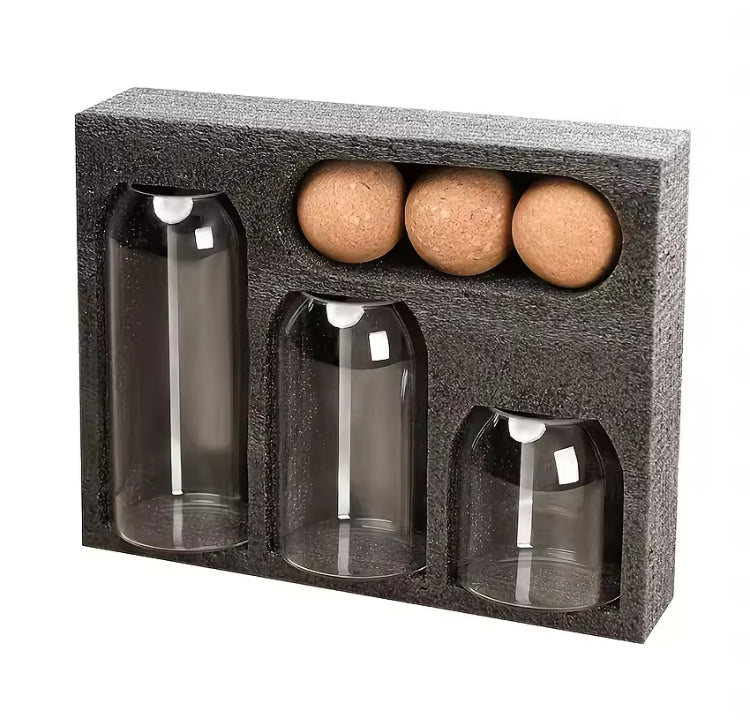 3 Pcs Glass Jars with Wooden Ball Lids & Box Packaging