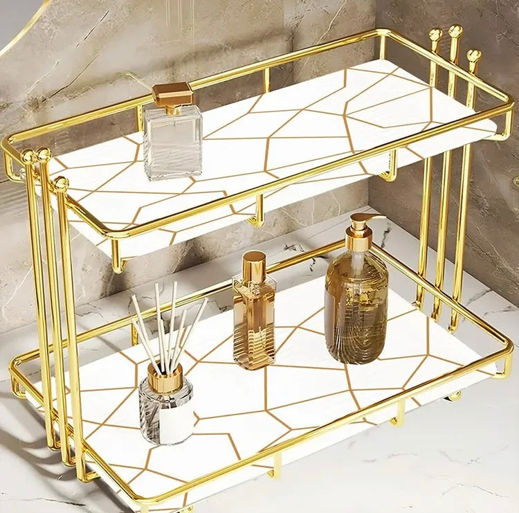 Double Layer Iron Art Nordiac Marble Style Cosmetics Organizer