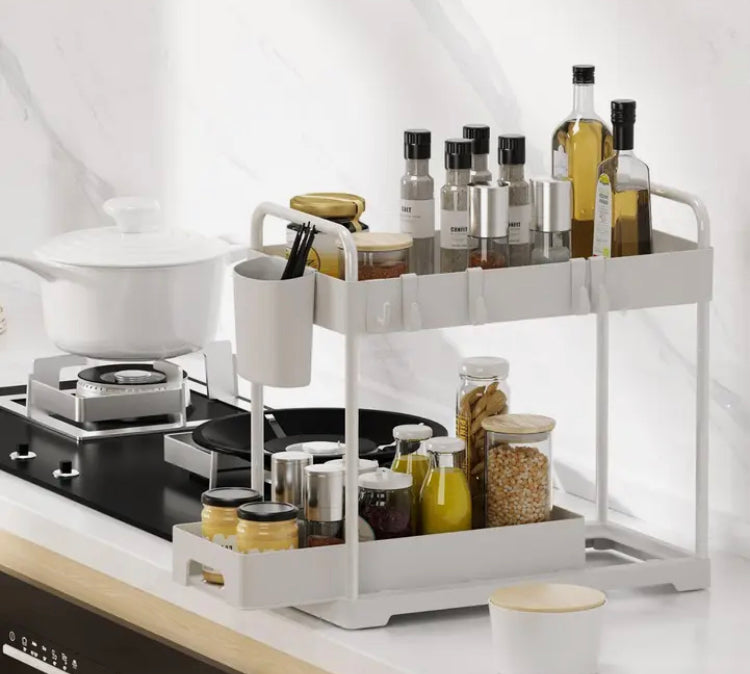 Double Layer Sliding Drawer Multipurpose Organizer Rack