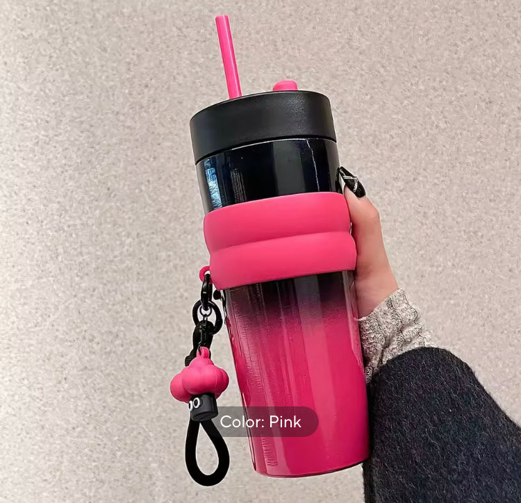 500ml Stainless Steel Coffee Glass with Straw & Lid