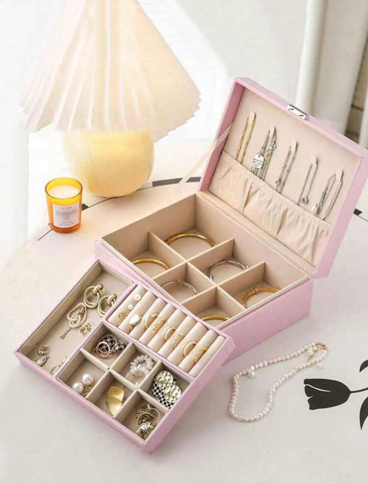 Double Layer PU Leather Jewellery Organizer
