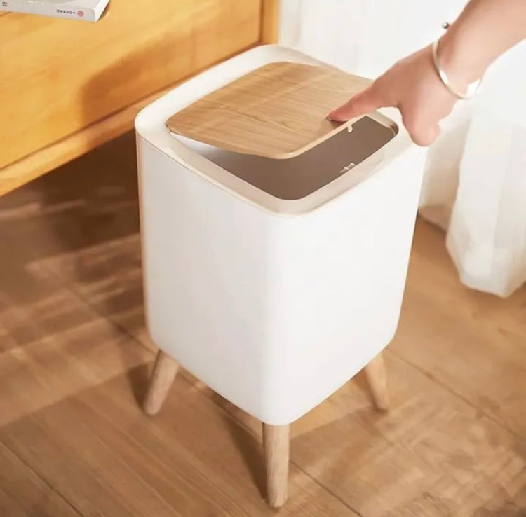 Wooden High Foor Square Shape Trash Bin with Lid