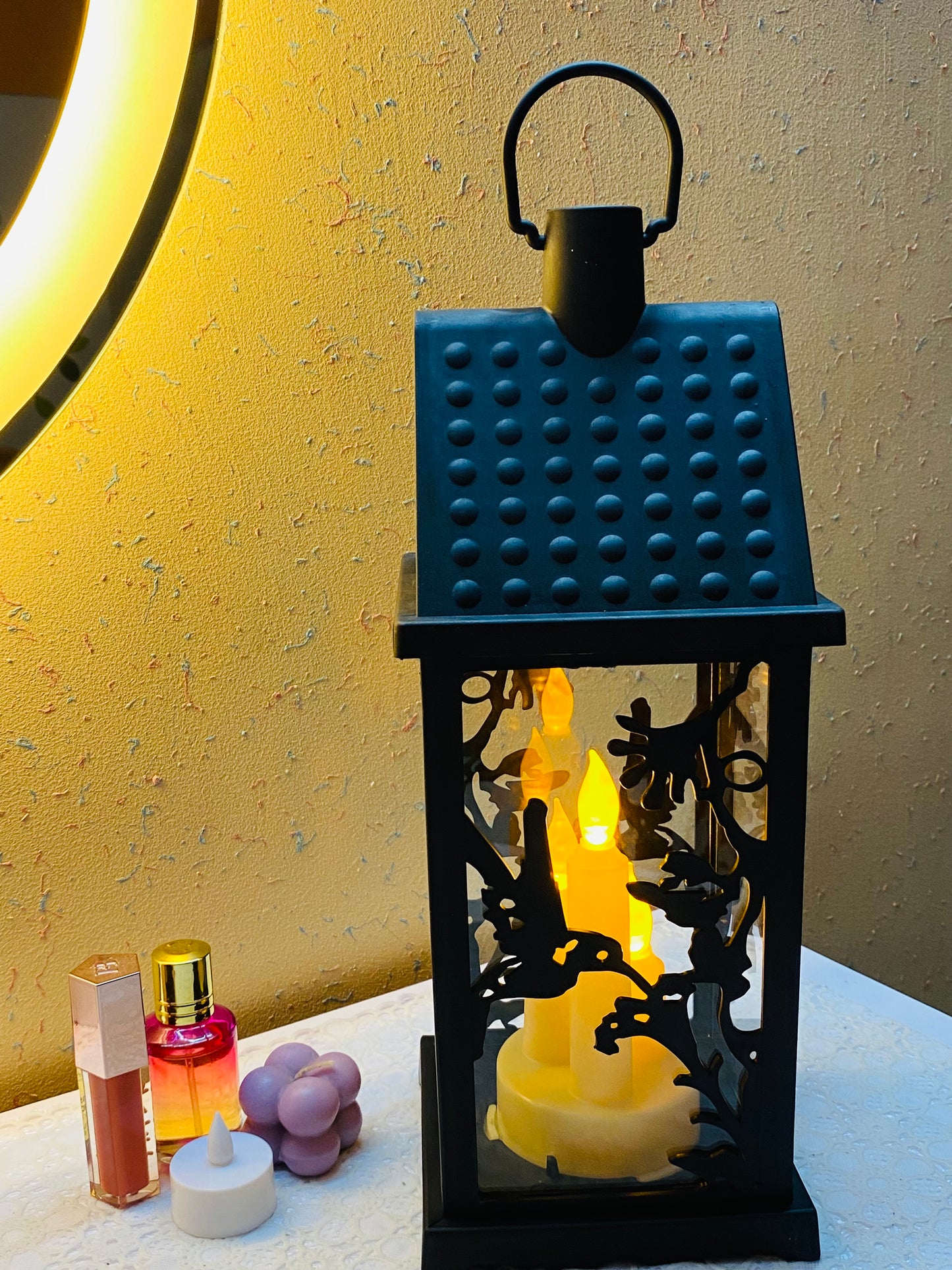 Black Lantern with Led Candle