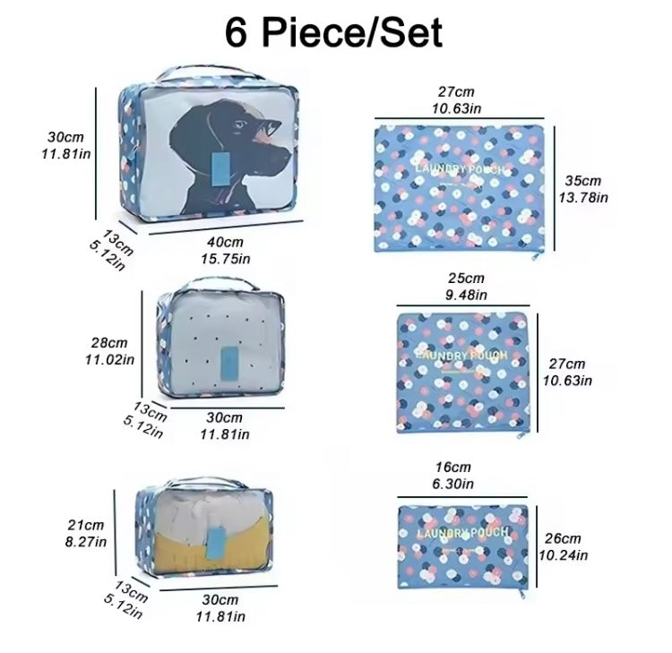 6 Pcs Printed Set of Portable Travel Organizers