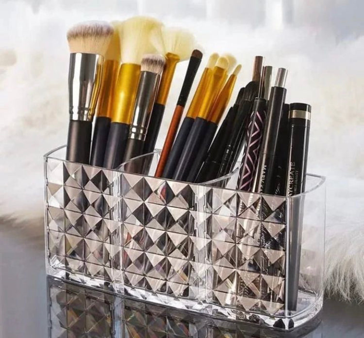 Acrylic 3 Grids Multipurpose Cosmetics Brushes Holder