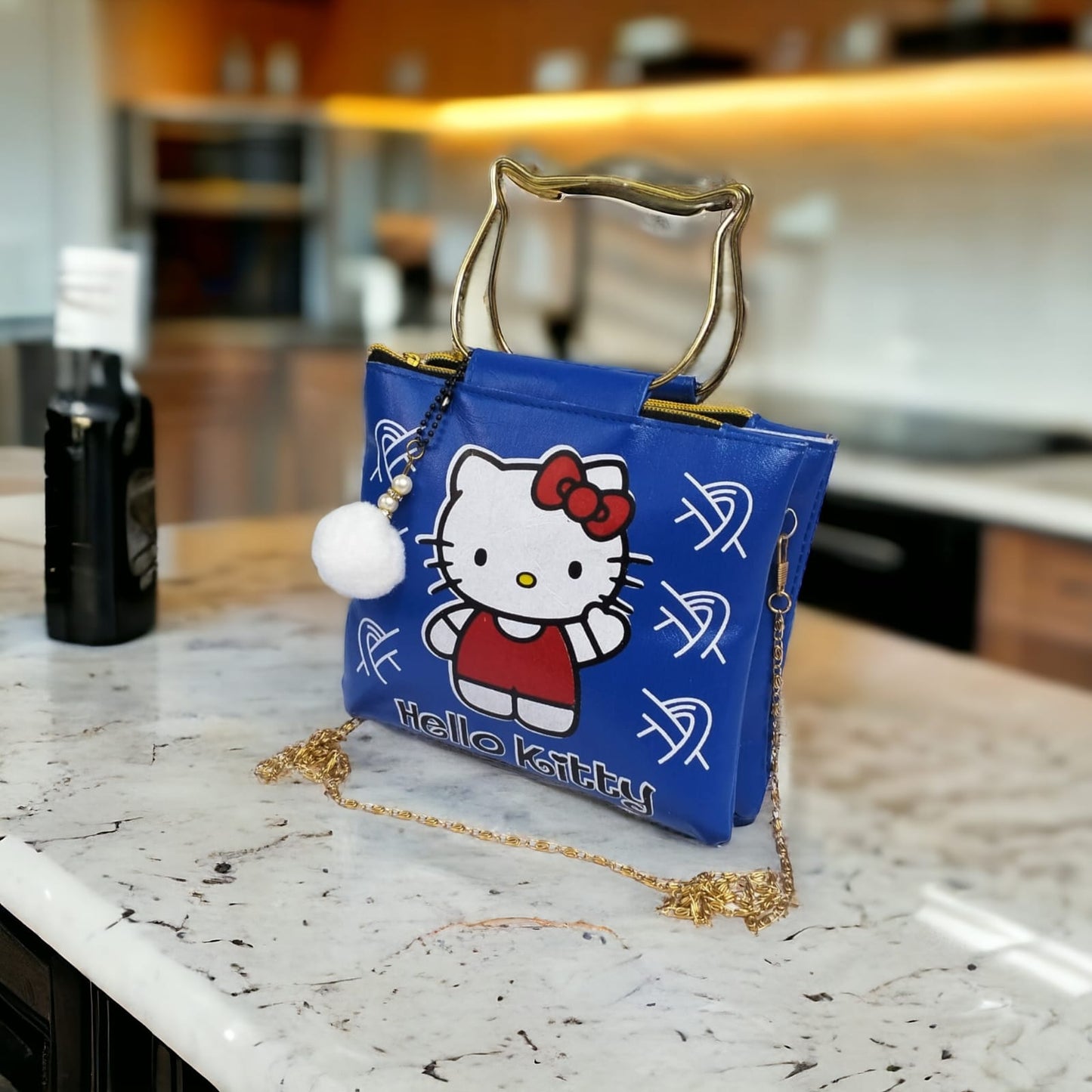High Quality Hello Kitty Bag with Pom Pom Keychain & Long Chain