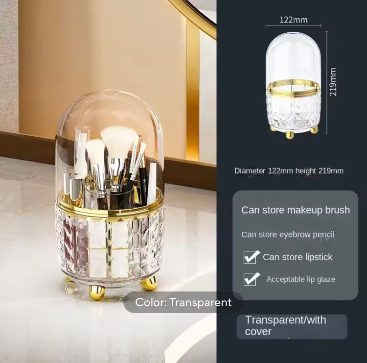 Luxury 360 Rotating Acrylic Makeup Brushes Holder with Lid