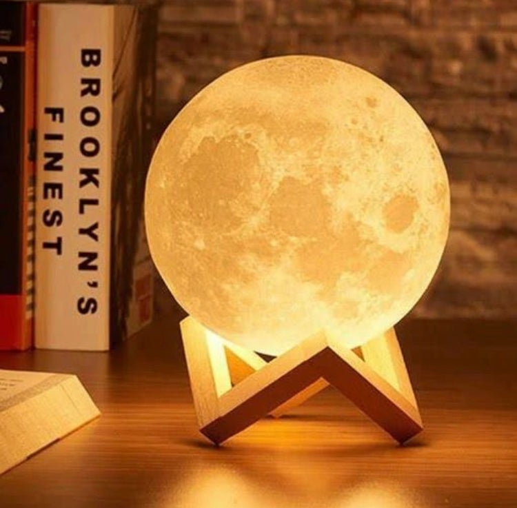 12cm Moon Lamp Rechargeable with 7 Led Lights & Wooden Stand