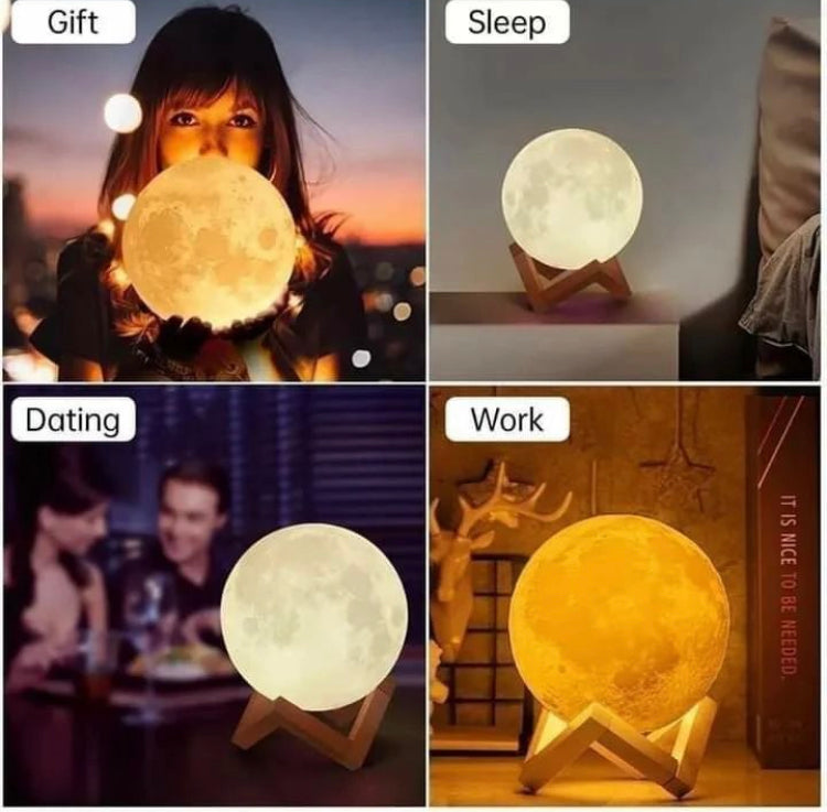 12cm Moon Lamp Rechargeable with 7 Led Lights & Wooden Stand