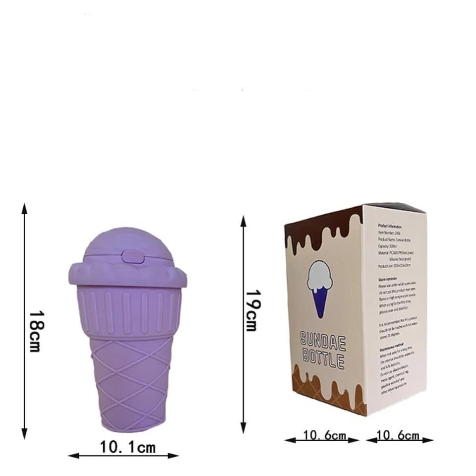 500ml Icecream Shape Straw Glass with Straw & Strap