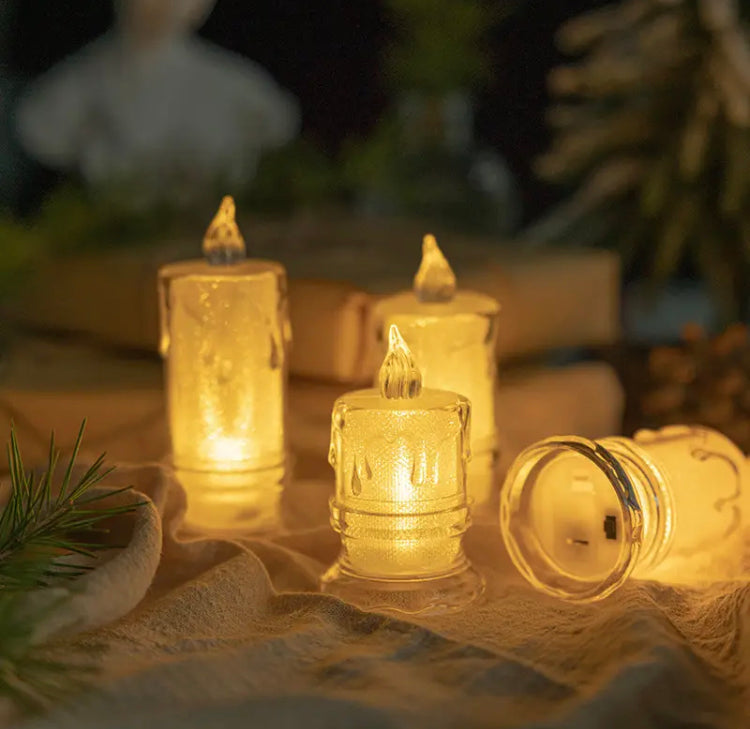 3 Pcs Set Flameless Tea Lights Simulation Acrylic Candles Battery Operated
