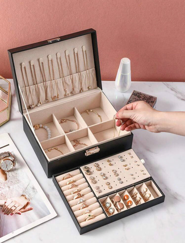 Double Layer PU Leather Jewellery Organizer