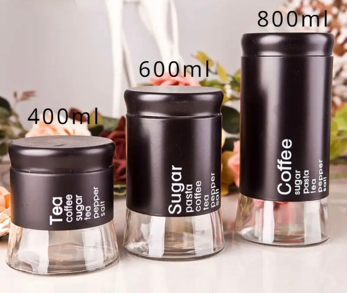 3 Pcs Glassware Spice Jars Set (400ml,600ml,800ml)
