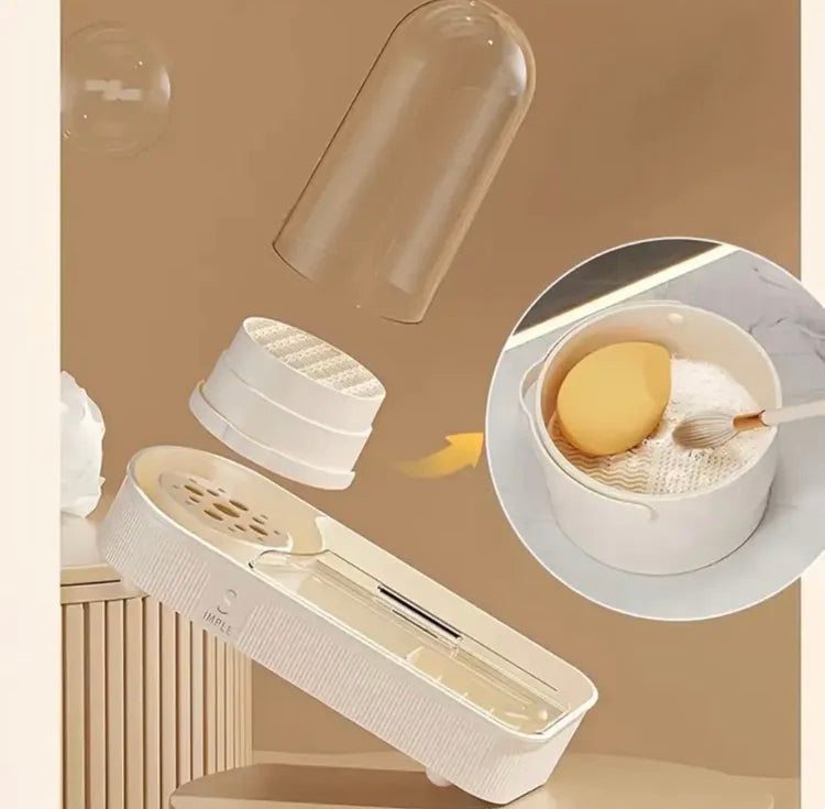 4 in 1 Elegant Makeup Organizer with Rotating Brushes Holder & Makeup Brushes Cleaner, Dryer