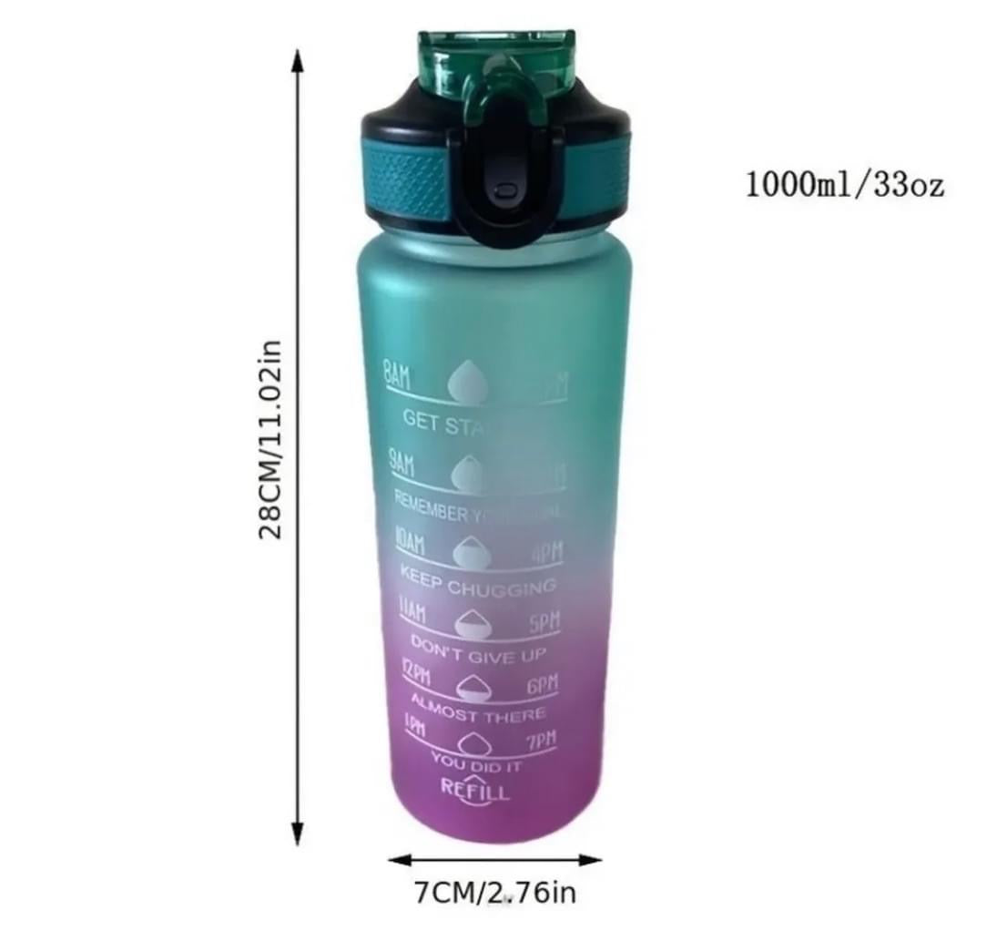 1000ml Water Bottle with Motivational Quotes & Straw