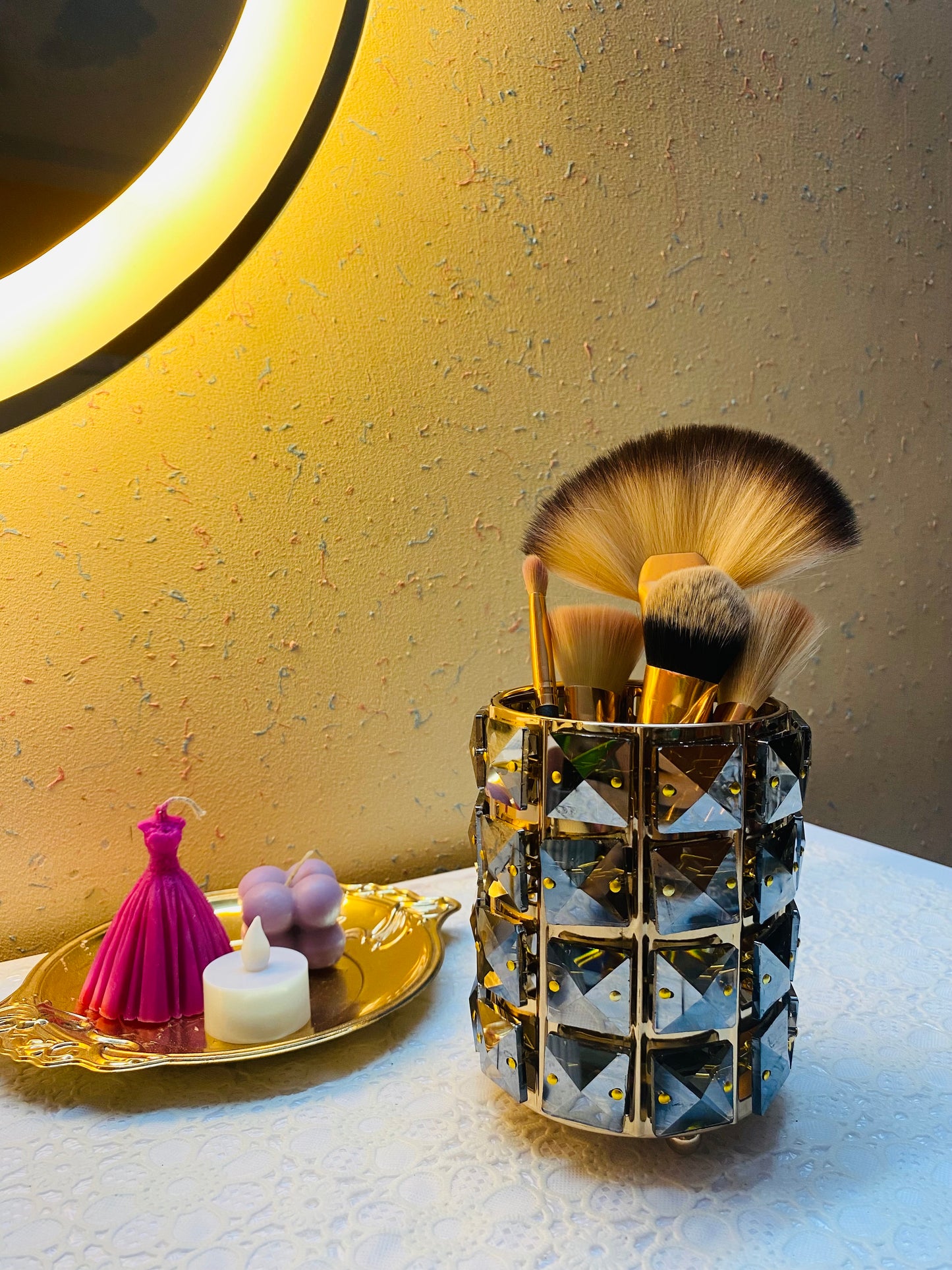 Crystal Metal Black Cosmetics Brushes Holder